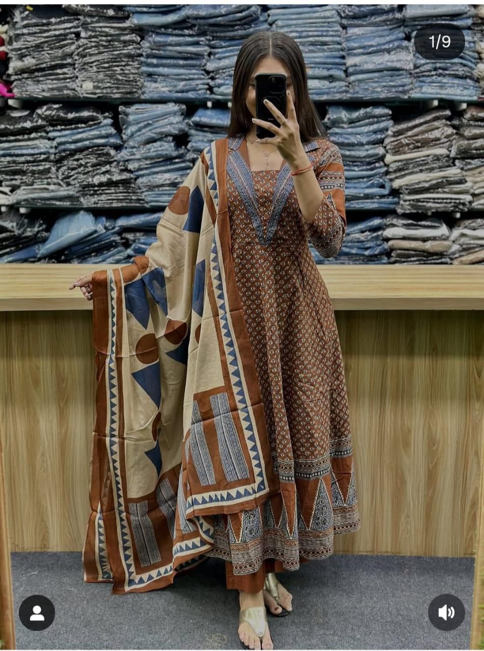 Cotton Handwork Kurti Palazzo Dupatta Set